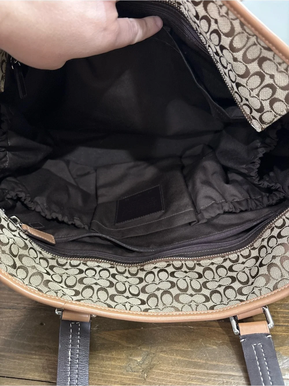 Coach Khaki Canvas Diaper Bag in Signature C Monogram